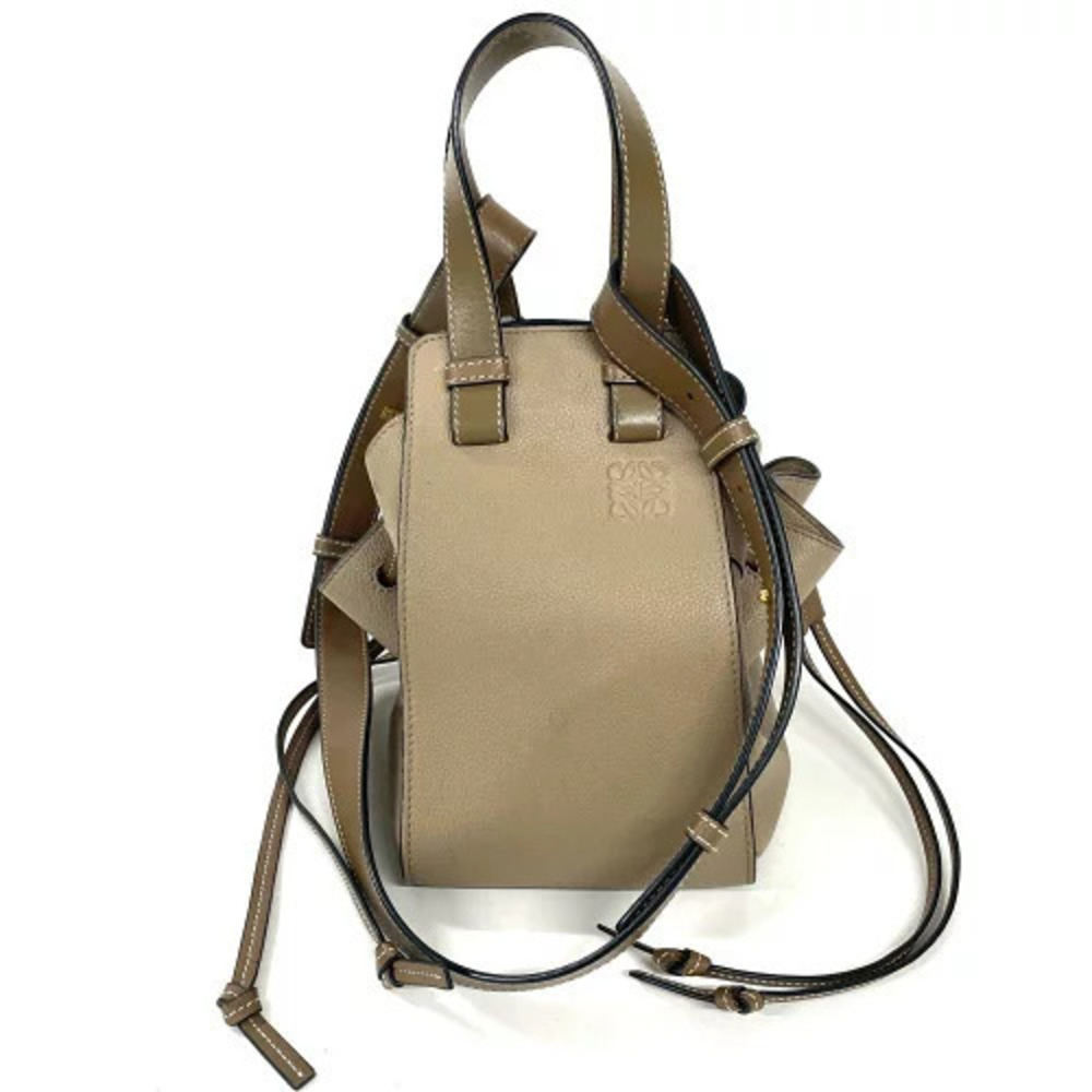 Loewe Hammock Drawstring Handbag Leather Taupe Gray Beige
